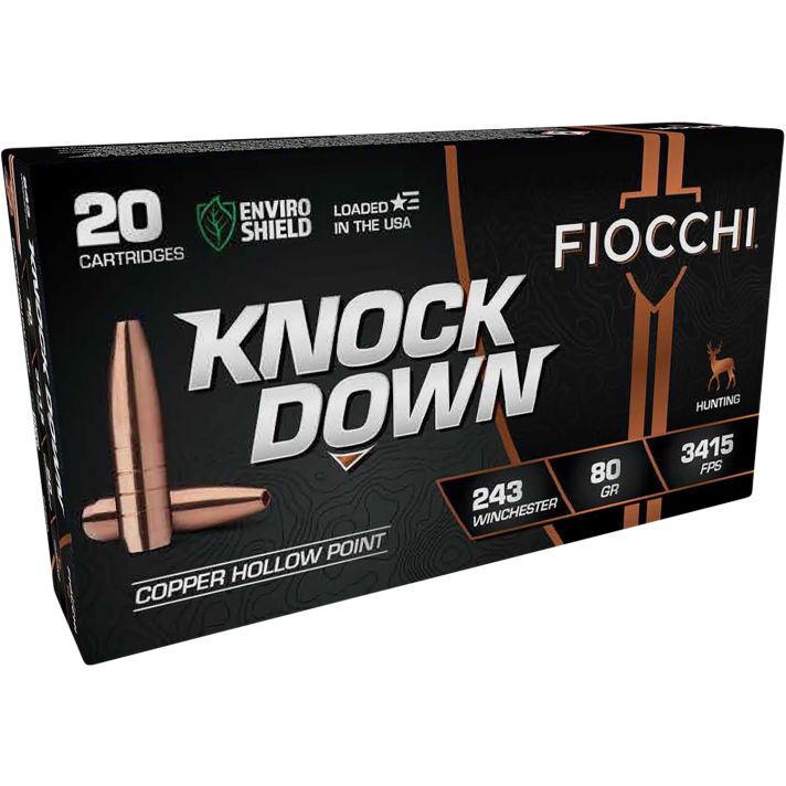 Fiocchi 243CHA Knock Down Enviro Shield 243Win 80gr Hollow Point 20 Per Box/10 Case