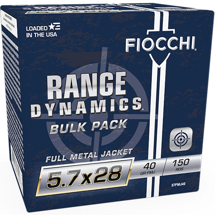 Fiocchi 57FMJ40 Range Dynamics5.7x28mm 40gr Full Metal Jacket 150 Per Box/3 Case *Bulk