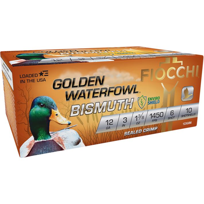 Fiocchi 123GB6 Golden Waterfowl Bismuth 12Gauge 3" 1 3/8oz 6Shot 10 Per Box/10 Case