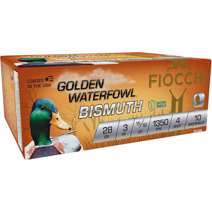 Fiocchi 283GB4 Golden Waterfowl Bismuth 28Gauge 3" 15/16oz 4Shot 10 Per Box/10 Case