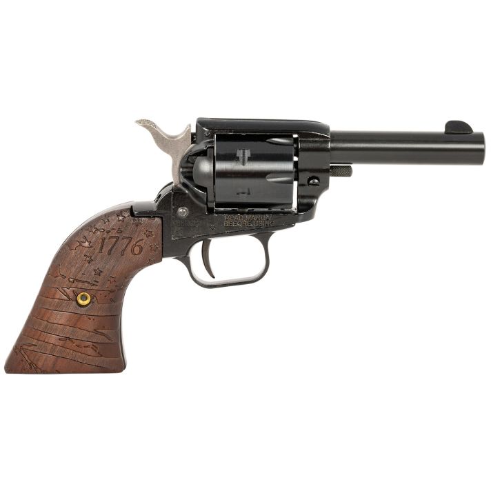 Heritage Mfg BK22B3WBRN35 Barkeep22 LR 6 Shot, 3" Black Oxide Steel Barrel, Black Oxide Zinc Alloy Frame, Black Oxide Cylinder, Wood w/1776 Flag Engraved Grip, Hammer Block Safety, Exposed Hammer