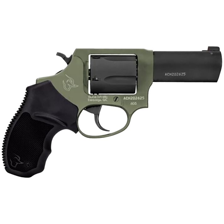 Taurus 260531F Defender 605SA/DA 357 Mag/38 Special +P 5rd 3", Black Barrel/Cylinder, Sniper Green Frame, Black Hogue Rubber Grip, Fixed Front Sight