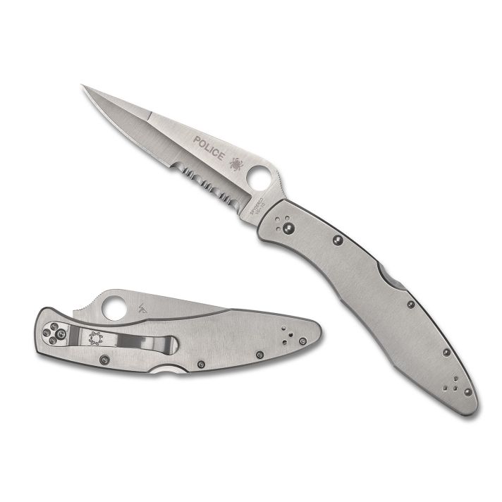 Spyderco C07PS Police4.13" Folding Plain Satin VG-10 SS Blade/Satin Stainless Steel Handle Includes Pocket Clip