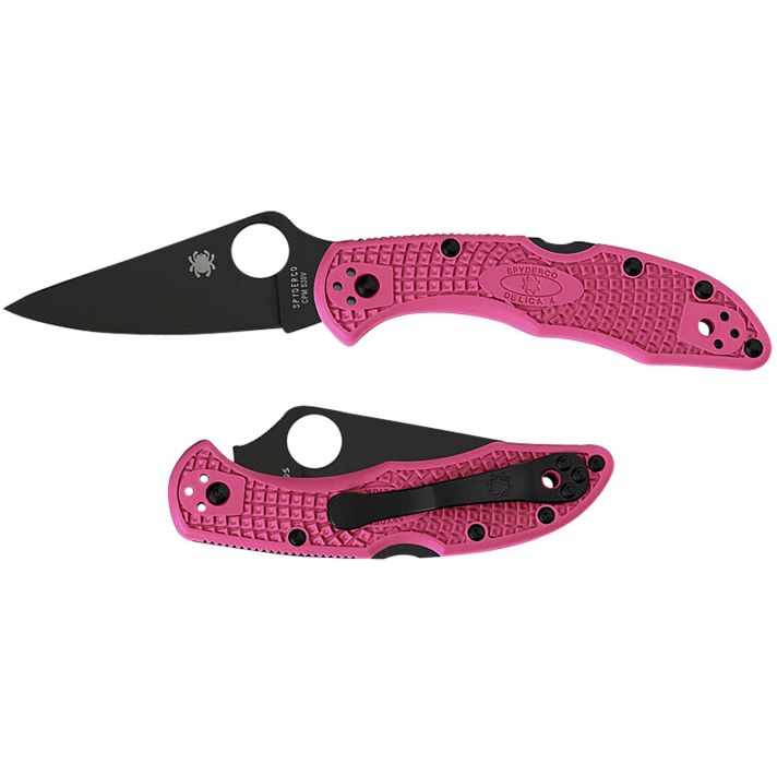 Spyderco C11FPPNS30VBK Delica 4 Lightweight 2.90" Folding Plain Black TiCN CPM S30V SS Blade/Pink Textured w/Black Accents FRN Handle Includes Pocket Clip