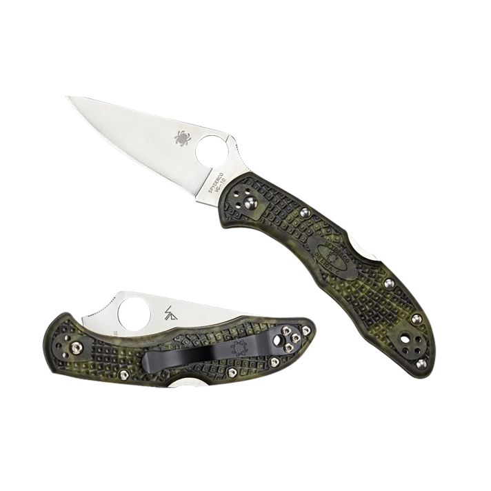 Spyderco C11ZFPGR Delica 4 Lightweight 2.90" Folding Plain Satin VG-10 SS Blade/Zome Green Bi-Directional Texturing FRN Handle Includes Pocket Clip