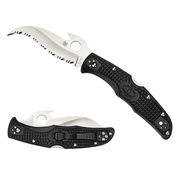 Spyderco C12SBK2W Matriarch 23.57" Folding Reverse S Serrated Satin VG-10 SS Blade/Black Bi-Directional Texturing FRN Handle Includes Pocket Clip