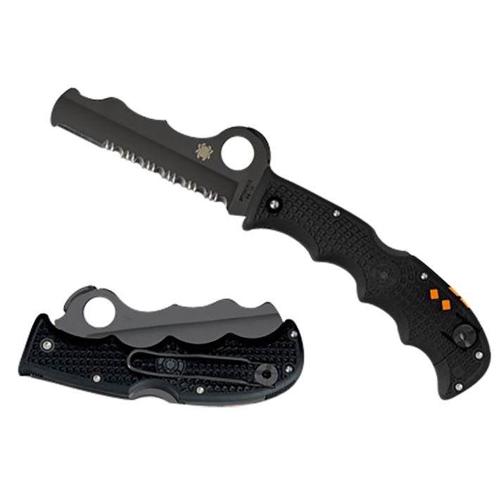 Spyderco C79PSBBK Assist Lightweight 3.69" Folding Part Serrated Black DLC VG-10 SS Blade/Black Textured FRN Handle Includes Glass Breaker/Pocket Clip