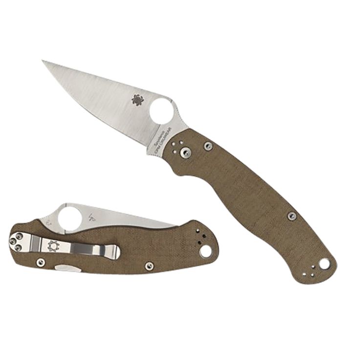 Spyderco C81MPCW2 Military 23.47" Folding Plain Stonewashed CPM Cru-Wear Blade/Brown Canvas Textured Micarta Handle Includes Pocket Clip