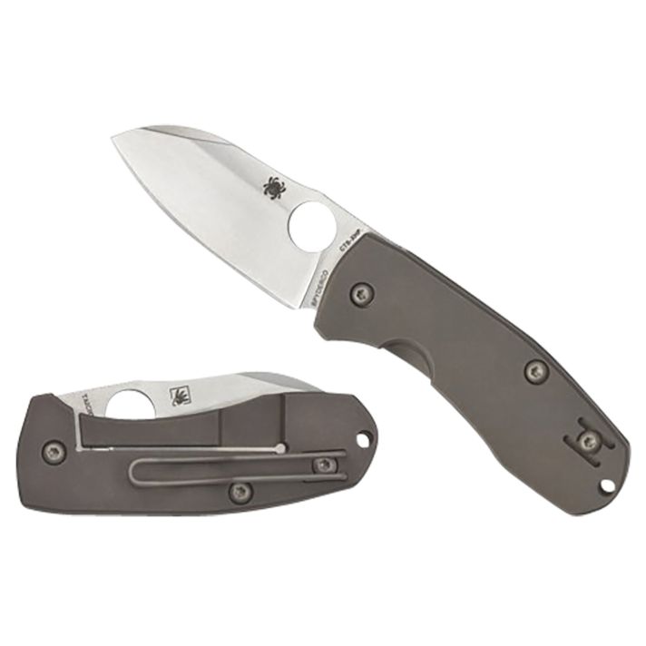 Spyderco C158TIP2 Techno 22.52" Folding Sheepsfoot Plain CTS XHP Steel Blade/Matte Stonewashed Titanium Handle Includes Pocket Clip