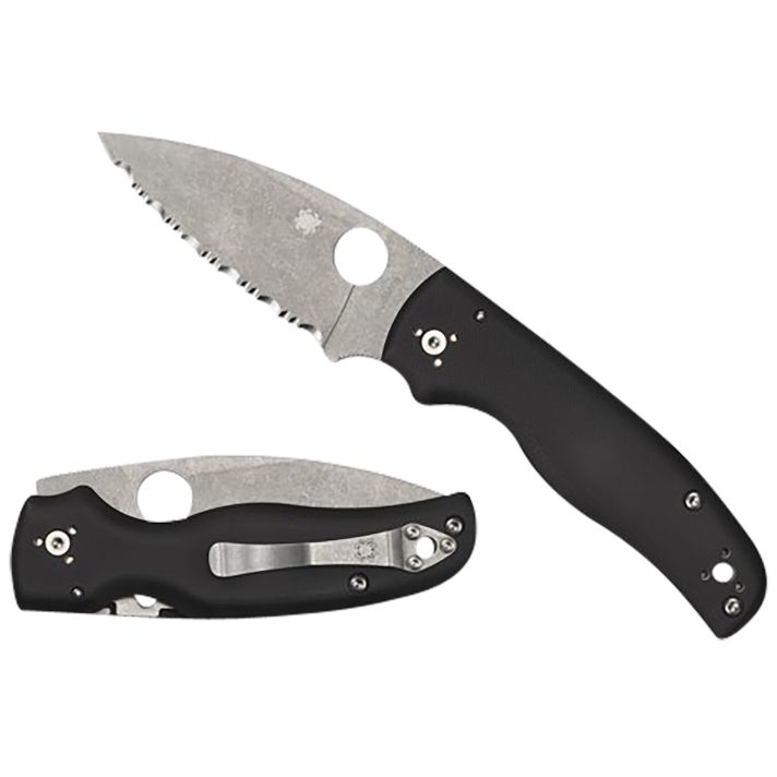 Spyderco C229GS Shaman3.58" Folding Serrated Stonewashed CPM S30V SS Blade/ Black Textured G10 Handle Includes Pocket Clip