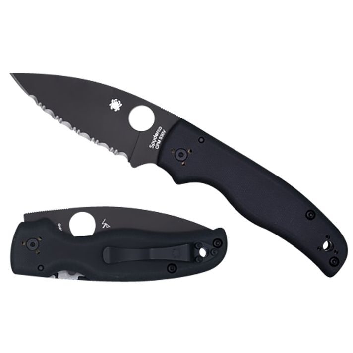 Spyderco C229GSBK Shaman3.58" Folding Serrated Black DLC CPM S30V SS Blade/Black Textured G10 Handle Includes Pocket Clip