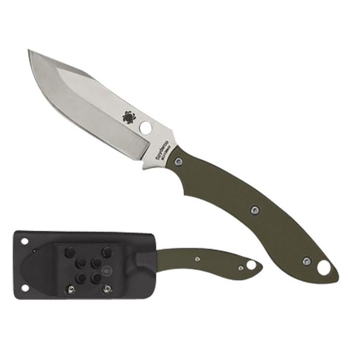 Spyderco FB49GPOD Stok2.95" Fixed Bowie Plain Stonewashed 8Cr13MoV SS Blade/Olive Drab Textured G10 Handle Includes Sheath w/G-Clip