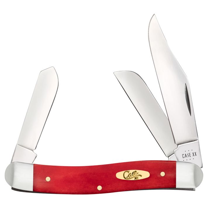 Case 10764 StockmanFolding Clip Point/Sheepsfoot/Spey Plain Mirror Polished Tru-Sharp SS Blade, Smooth Red Bone/SS Handle