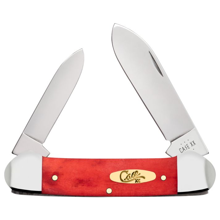 Case 10765 CanoeFolding Pen/Spear Plain Mirror Polished Tru-Sharp SS Blade, Smooth Red Bone/SS Handle