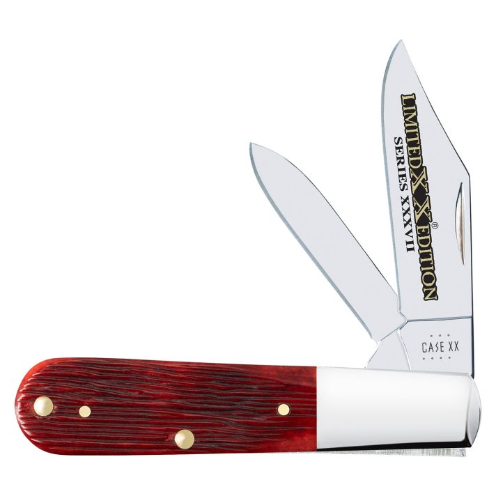 Case 12214 Barlow Limited Edition XXXVII Folding Clip Point/Pen Plain Mirror Polished w/Engraving Tru-Sharp SS Blade, Jigged Old Red Bone/SS Handle