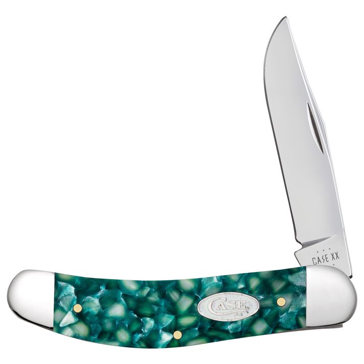 Case 71385 Sowbelly Sparxx Folding Clip Point/Plain Mirror Polished Tru-Sharp SS Blade/Green Kirinite Handle