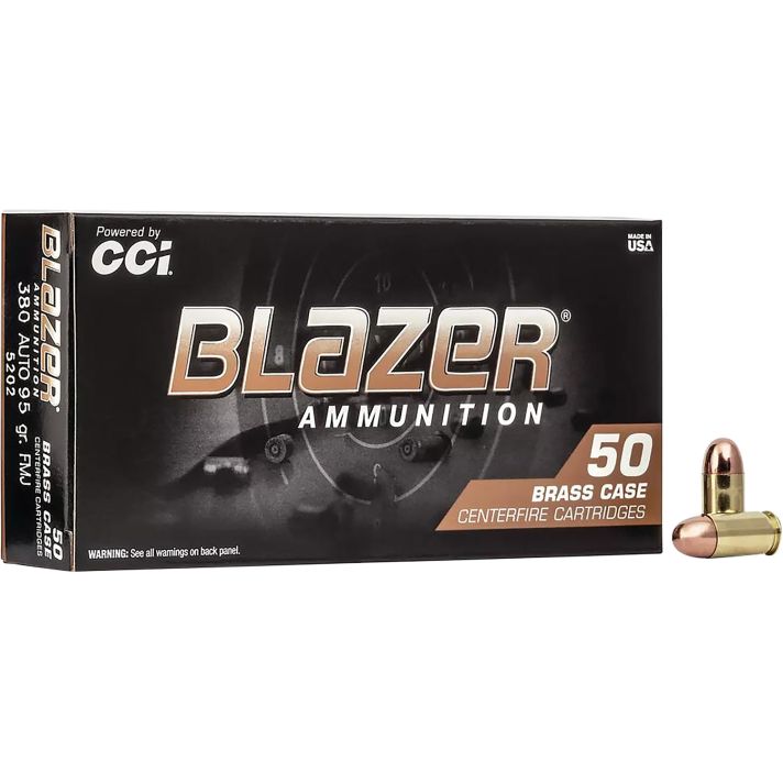 CCI 5202 Blazer Brass Handgun 380ACP 95gr Full Metal Jacket 50 Per Box/20 Case