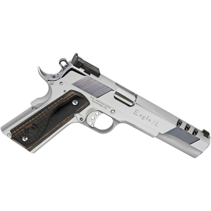 Iver Johnson Arms EAGLEXLC45 Eagle XL Deluxe 45 ACP 6" Steel Ported Barrel/ Bright Polish Chrome Serrated w/Ports Slide & Steel Frame w/Beavertail Diamondwood Walnut w/Integrated Logo Grips Right Hand