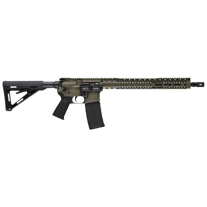 Black Rain Ordnance BROWTPBGB Spec 15+ We The People 5.56x45mm NATO 30+1 16", Green Battleworn with Deep Engraving, 15" Slim M-LOK, Magpul Grip/Carbine Stock, Castle Flash Hider