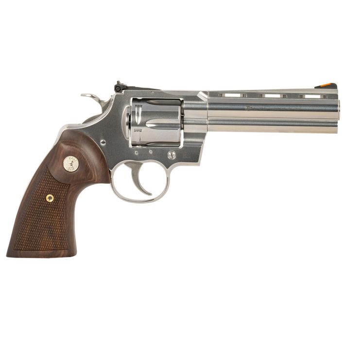 Colt Mfg PYTHONSP5WTS Python357 Mag/38 Special 6 Shot 5" Stainless Recessed Target/Vent Rib Barrel, Stainless Cylinder & Frame, Walnut w/Colt Medallion Grip