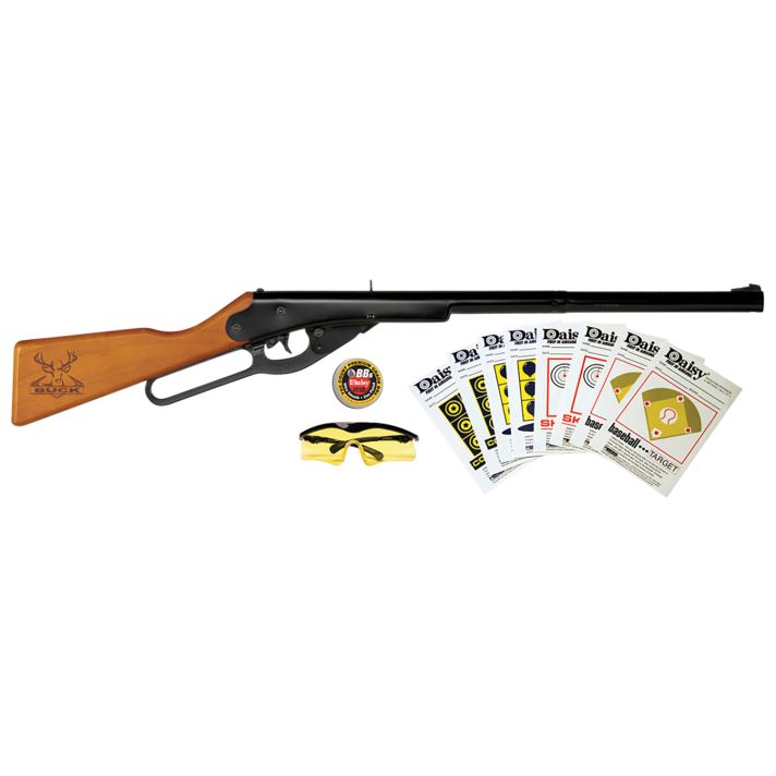 Daisy 994105403 Buck Shooting Kit Spring Piston 177 BB 400rd Shot 350 fps, Black Barrel/Rec, Stained Hardwood Furniture, Includes Glasses/Premium Ammo/Targets