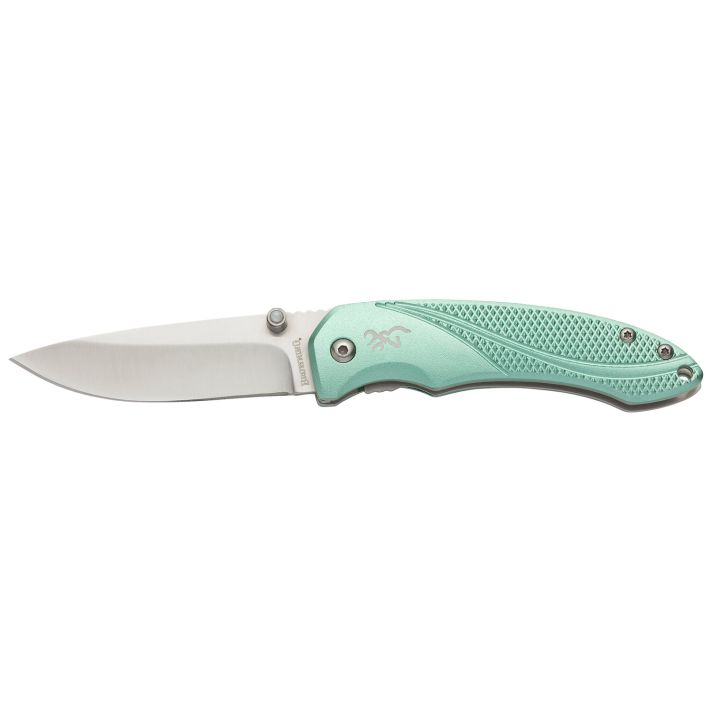 Browning 3220360 AllureEDC 2.88" Folding Drop Point Plain 7Cr17MoV SS Blade, Mint Green Textured Anodized Aluminum Handle,Includes Pocket Clip