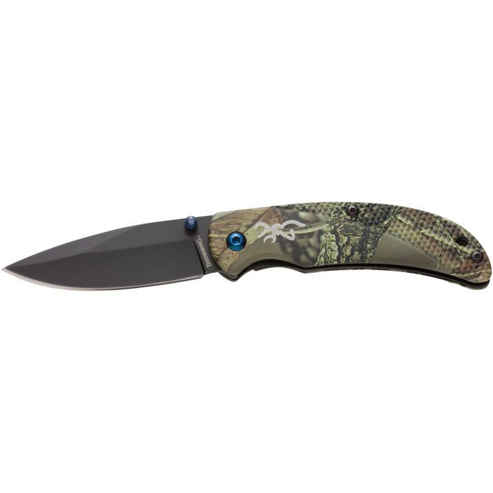Browning 3220344 Prism 3EDC Folding 2.38" Plain Black Oxide 7Cr17MoV SS Blade, Camo w/Brass Accents & Logo Anodized Aluminum Handle, Includes Pocket Clip