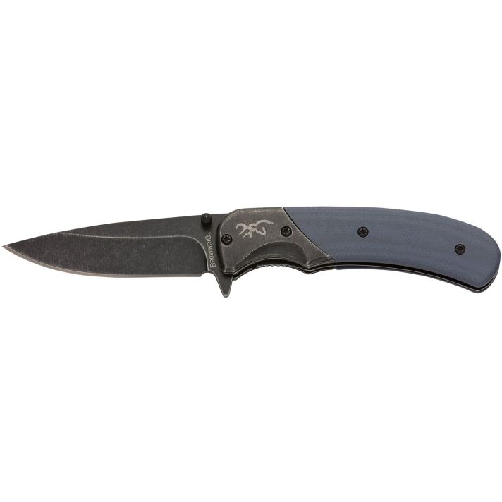 Browning 3220365 The RangeEDC Compact 2.75" Folding Drop Point, Plain Black Oxide Stonewashed 7Cr17MoV SS Blade, Black/Blue Aluminum/G10 Handle