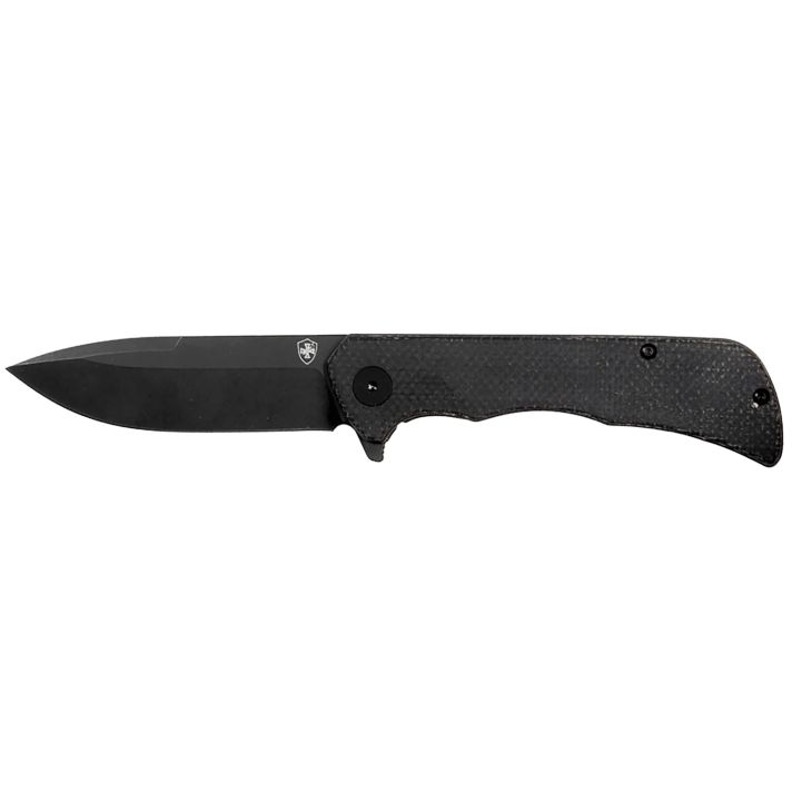 Templar Knife PFMBK321 Paladin3.27" Folding Drop Point Plain Black Powder Coated D2 Steel Blade, 4.40" Black Micarta Handle
