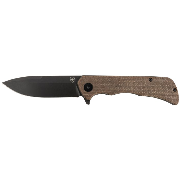 Templar Knife PFMBN321 Paladin3.27" Folding Drop Point Plain Black Powder Coated D2 Steel Blade, 4.40" Brown Micarta Handle