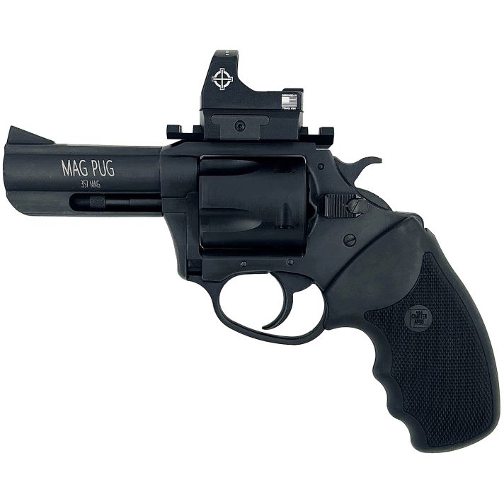 Charter Arms 13535 Mag PugLarge 357 Mag 5 Shot, 3" Black Passivate Steel Barrel & Cylinder, Black Passivate Steel w/Picatinny Rail Frame. Black Combat Rubber Grip, Includes Micro Optic