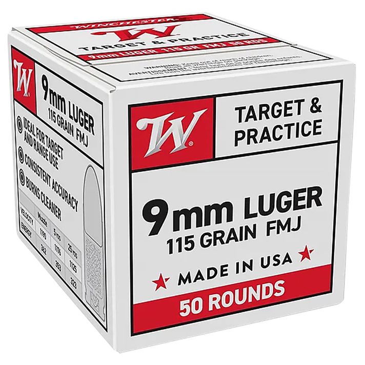 Winchester Ammo W9MM50 9mmLuger 115gr Full Metal Jacket 50 Per Box/20 Case