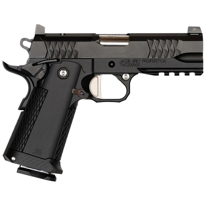 JACOB GREY FIREARMS TWC9425 TWC99mm Luger 17+1 4.25" Stainless Bull Barrel, Black Optic Ready/Serrated Steel Slide, Black Aluminum Frame w/Beavertail & Picatinny Rail