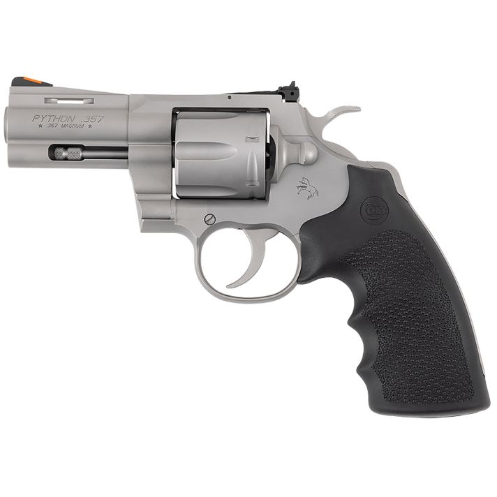 Colt Mfg PYTHONSM3RTS Python357 Mag/38 Special 6 Shot 3" Matte Stainless Steel Recessed Target Vent Rib Barrel, Cylinder & Frame, Black Rubber Grip, Exposed Hammer