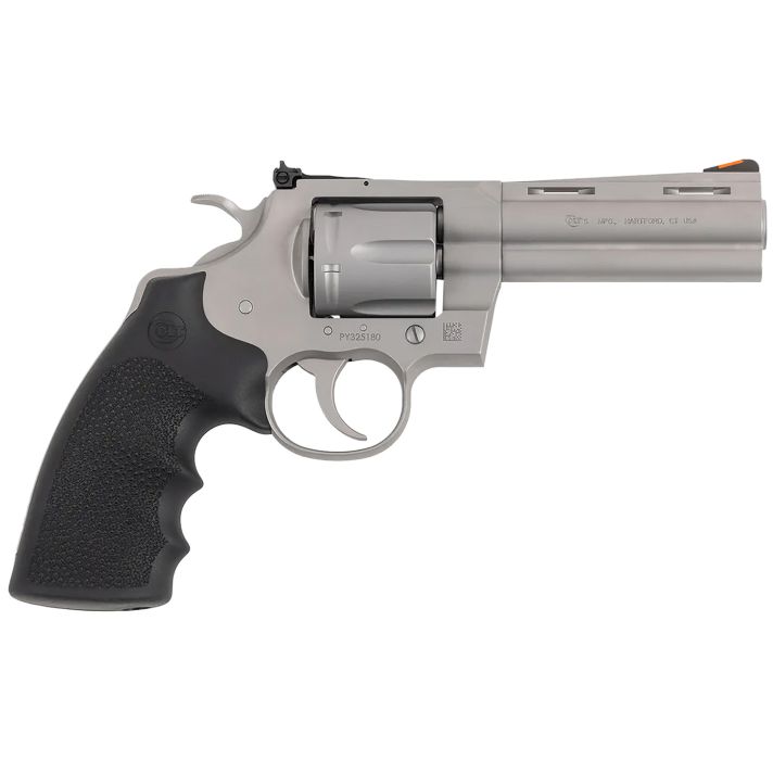 Colt Mfg PYTHONSM4RTS Python357 Mag/38 Special 6 Shot, 4.25" Matte Stainless Steel Recessed Target Vent Rib Barrel, Cylinder & Frame, Black Rubber Grip, Exposed Hammer