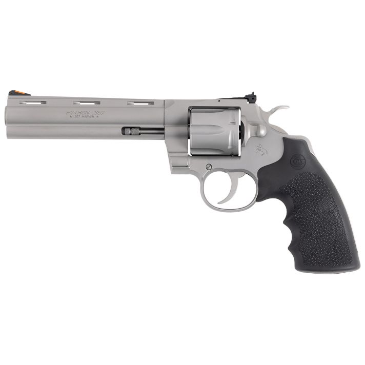 Colt Mfg PYTHONSM6RTS Python357 Mag/38 Special 6 Shot, 4.25" Matte Stainless Steel Vent Rib Barrel, Cylinder & Frame, Black Rubber Grip, Exposed Hammer