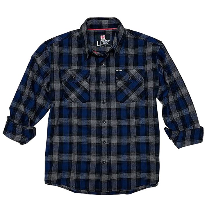 Hornady Gear 32203 Flannel ShirtLarge Navy/Black/Gray,Cotton/Polyester, Relaxed Fit Button Up