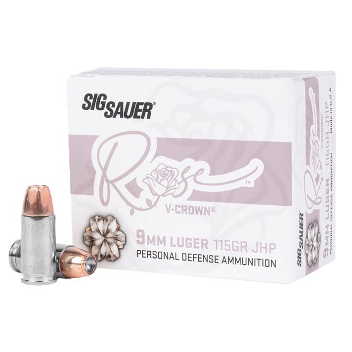 Sig Sauer E9MMA1ROSE20 Rose9mmLuger 115gr V-Crown Jacketed Hollow Point 20 Per Box/10 Case