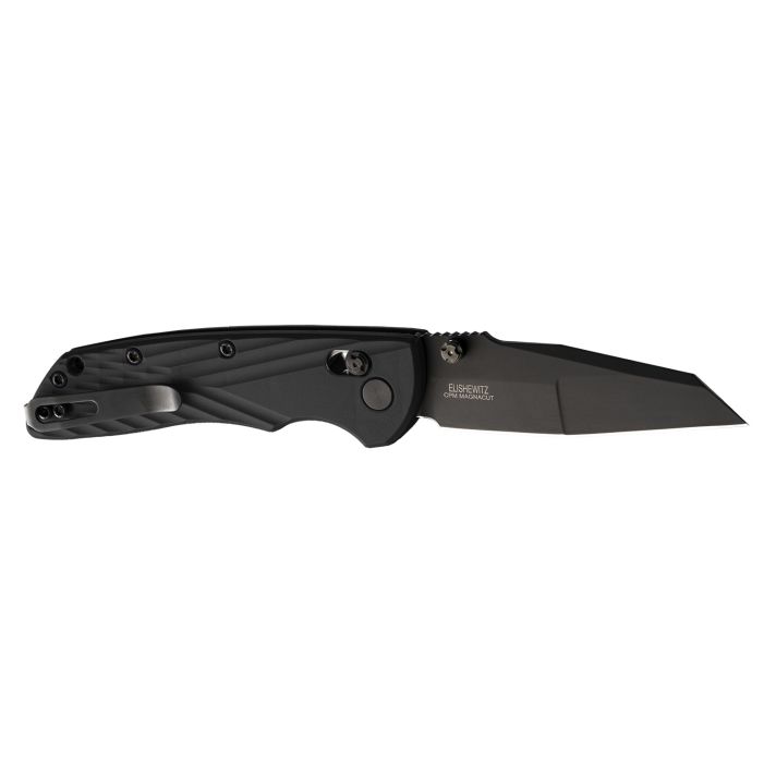 HogueDeka3.25" Folding Wharncliffe Plain Black Cerakote CPM MagnaCut SS Blade, Black Crosshatch Textured GRN Handle, Includes Pocket Clip