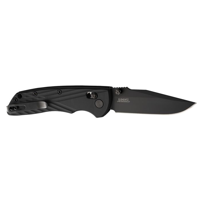 HogueDeka3.25" Folding Clip Point Plain Black Cerakote CPM MagnaCut SS Blade, Black Crosshatch Textured GRN Handle, Includes Pocket Clip