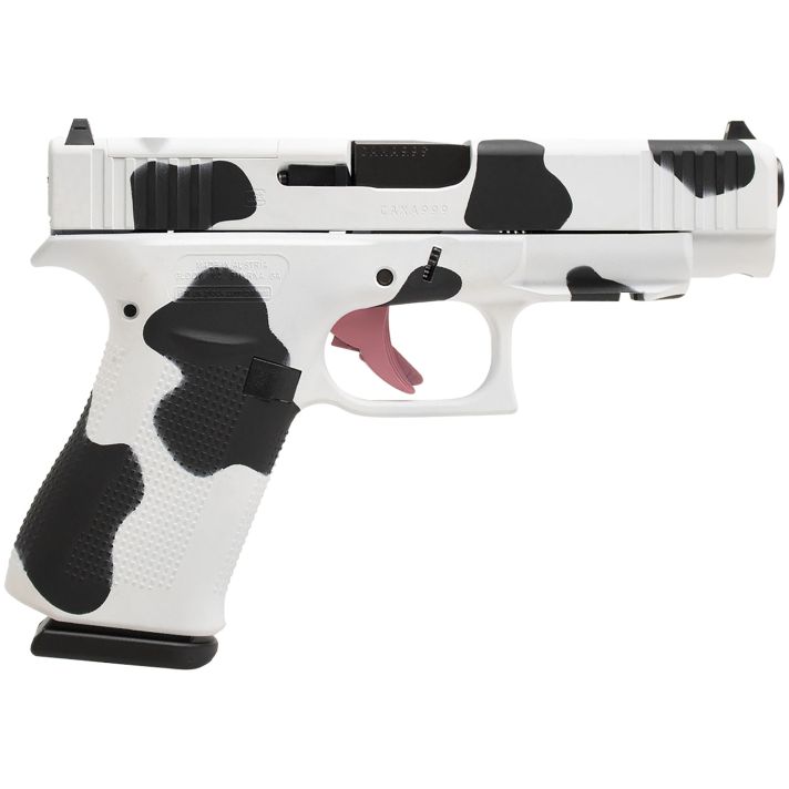 Glock PA4850204FRMOSMOO G48 Gen5 MOS Slim Frame 9mm Luger 10+1 4.17" Black GMB Barrel, Cow Print Cerakote MOS Cut/Serrated Steel Slide, Polymer Frame w/Beavertail & Textured Grip