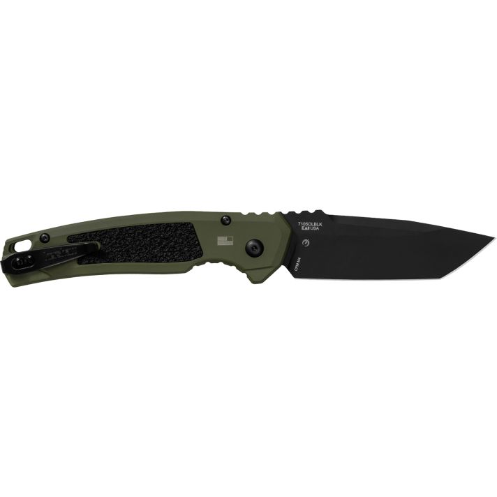 Kershaw 71050LBLK Launch 16 Automatic 3.45" Folding Tanto Plain Black Cerakote CPM M4 Blade, Olive Cerakote w/Black Oxide Hardware Aluminum Handle, Includes Pocket Clip
