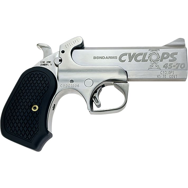 Bond Arms BACYP Cyclops Big Bore 45-70 Gov 1rd, 4.25" Stainless Steel w/Engraved Barrel, Matte Stainless Steel Frame, Black Extended B6 Resin Grip, Includes Holster