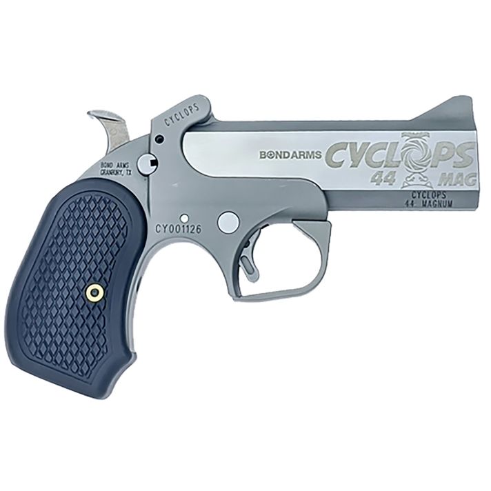 Bond Arms BACY Cyclops Big Bore 44 Mag 1rd, 4.25" Matte Stainless Steel w/Engraved Barrel, Matte Stainless Steel Frame, Black Extended B6 Resin Grip