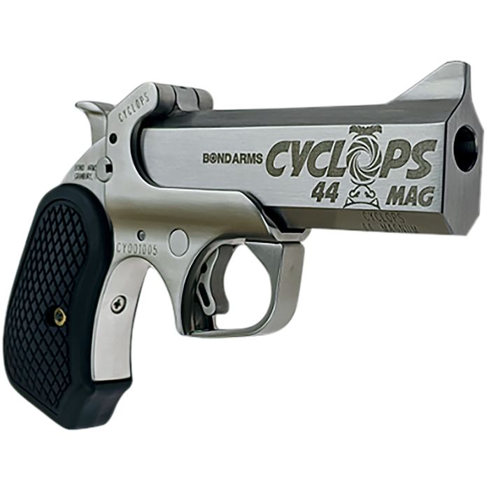 Bond Arms BACYP Cyclops Big Bore 44 Mag 1rd 4.25"Stainless Steel w/Engraved Barrel, Matte Stainless Frame, Black Extended B6 Resin Grip