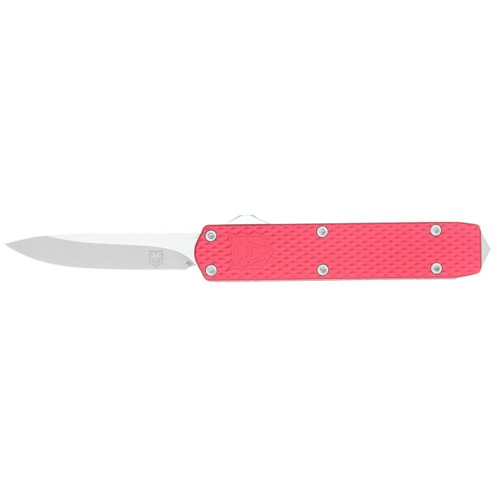 CobraTec Knives MNRDMGEN2DNS Mini Mamba Gen II 2.25" OTF Plain Stonewashed D2 Steel Blade, 3.38" Red Textured Anodized Aluminum Handle, Features Glass Breaker, Includes Pocket Clip
