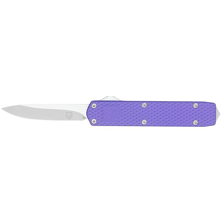 CobraTec Knives MNPURMGEN2DNS Mini Mamba Gen II 2.25" OTF Plain Stonewashed D2 Steel Blade, 3.38" Purple Textured Anodized Aluminum Handle, Features Glass Breaker, Includes Pocket Clip