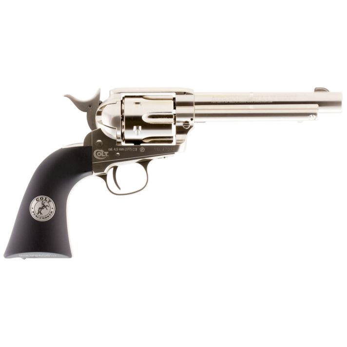Umarex Colt Air Guns 2254051 Colt Peacemaker CO2 Pistol 177 Pellet 6rd Single Action, Nickel Frame, CO2 Housed In Black Polymer Grip