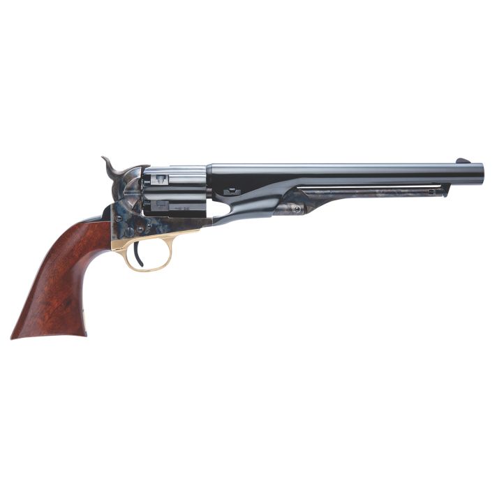 Cimarron CA041 1860 Army .44 Cal 6 Shot, 8" Blued Round Steel Barrel, Blued Engraved/Fluted Cylinder, Color Case Hardened Steel Frame, Smooth Walnut Grip, Exposed Hammer
