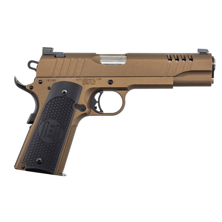 Auto-Ordnance 1911TCAC10 191145 ACP 7+1 5" Stainless Steel Barrel, Serrated Stainless Steel Slide, Burnt Bronze Cerakote Steel Frame w/Beavertail, Armor Black Cerakote Engraved Aluminum Grip